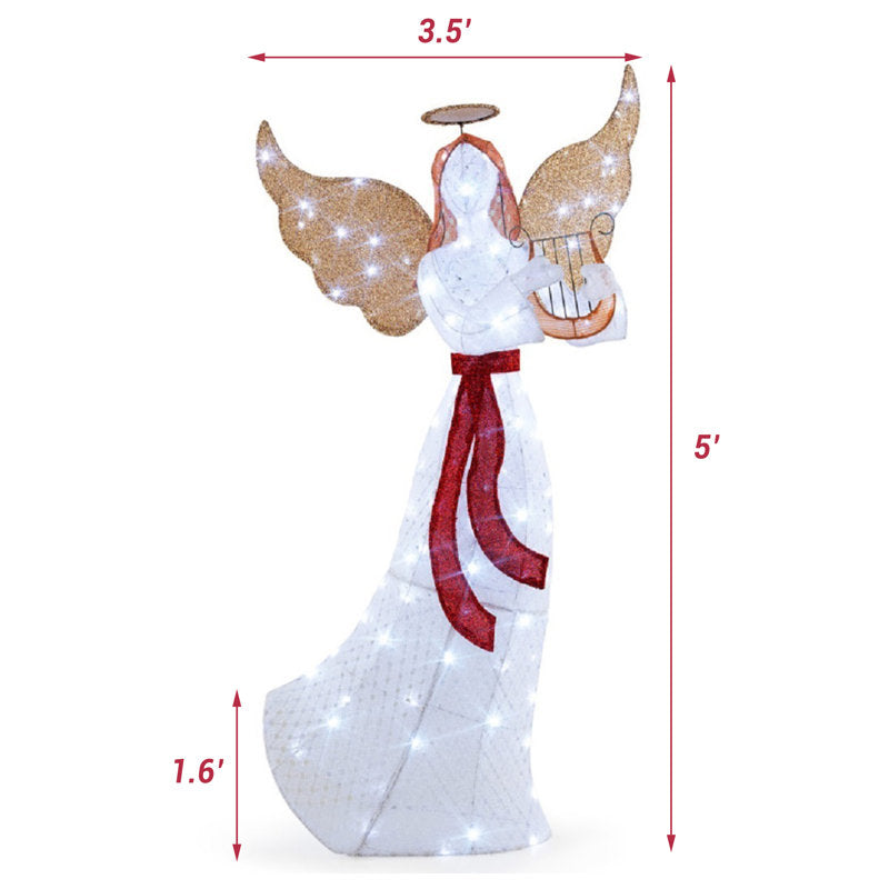 Anjo Natalino com Harpa e 120 LEDs – 1,52 m — 3