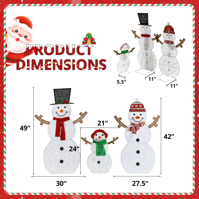 Família de Bonecos de Neve 2D com 130 LEDs – Kit com 3 Peças — 3