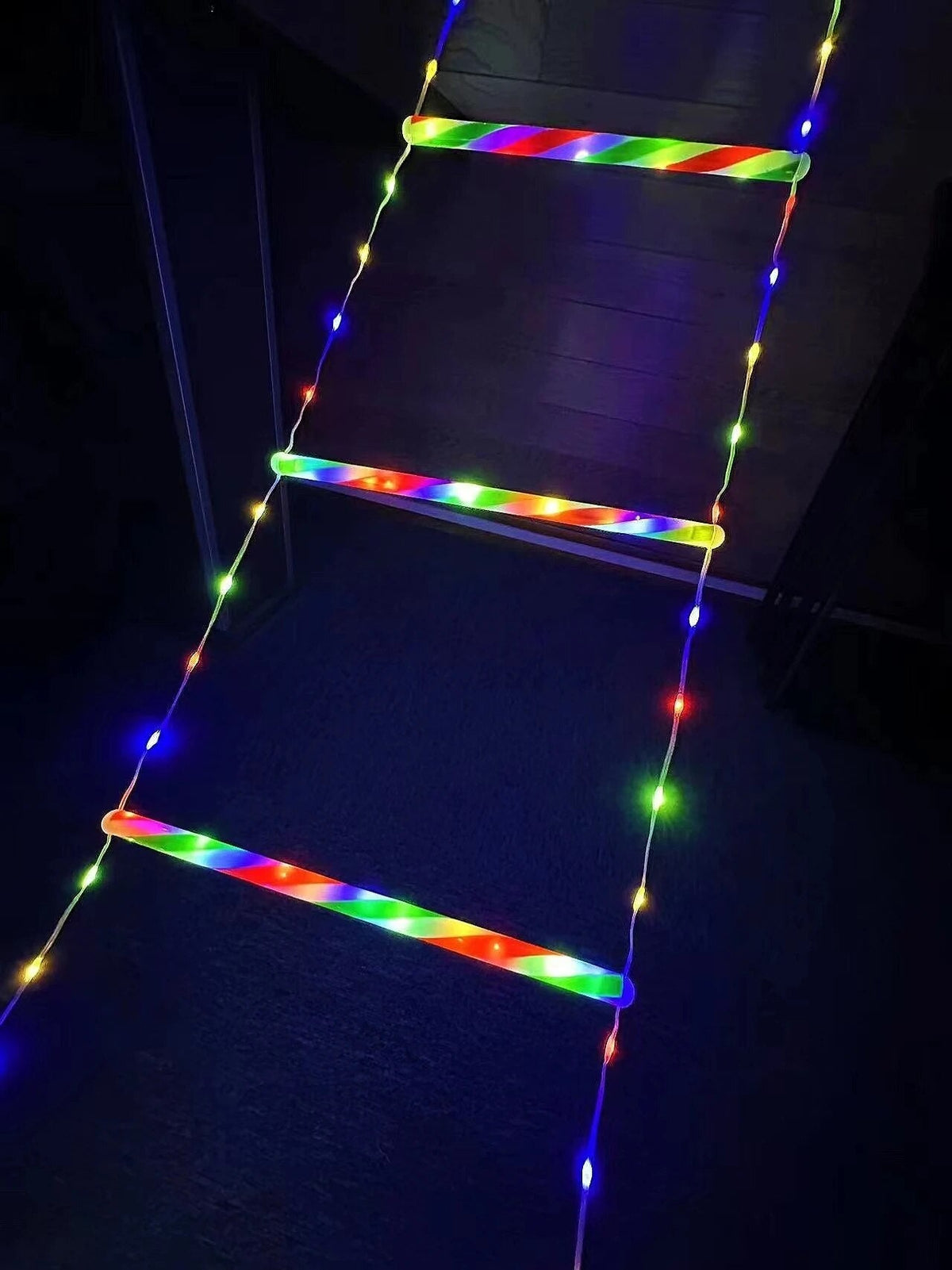 Escada Luz em LED Colorido Decoração de Natal com Pai Natal Pendurado 3M — 4