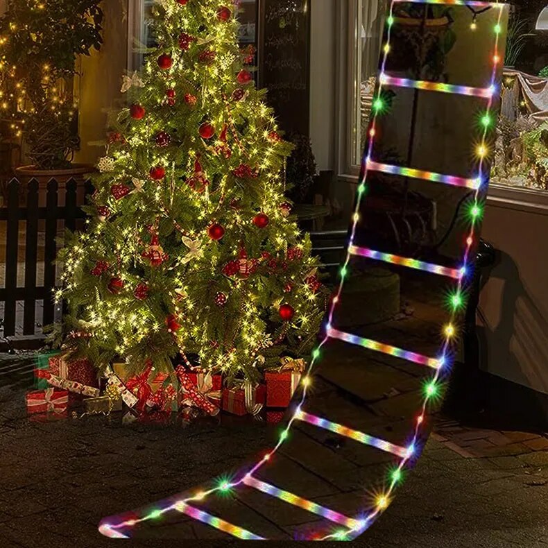 Escada Luz em LED Colorido Decoração de Natal com Pai Natal Pendurado 3M — 6