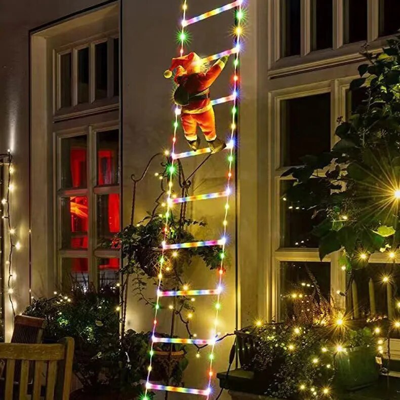 Escada Luz em LED Colorido Decoração de Natal com Pai Natal Pendurado 3M — 7