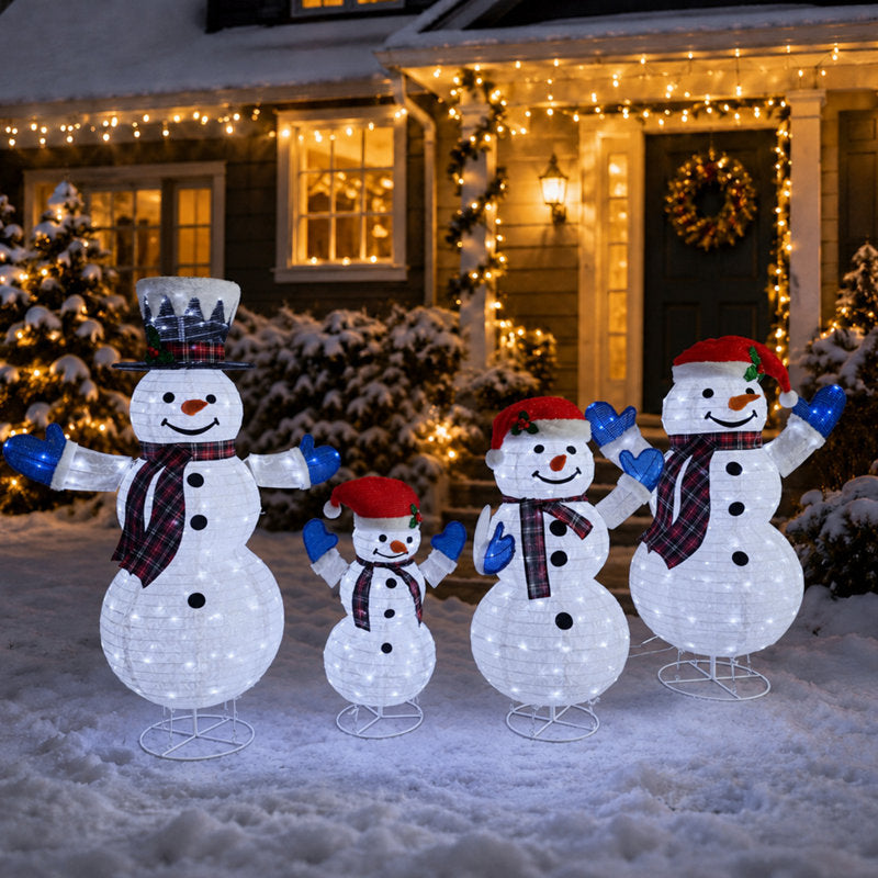 Família de Bonecos de Neve 3D com 346 LEDs – Kit com 4 Peças