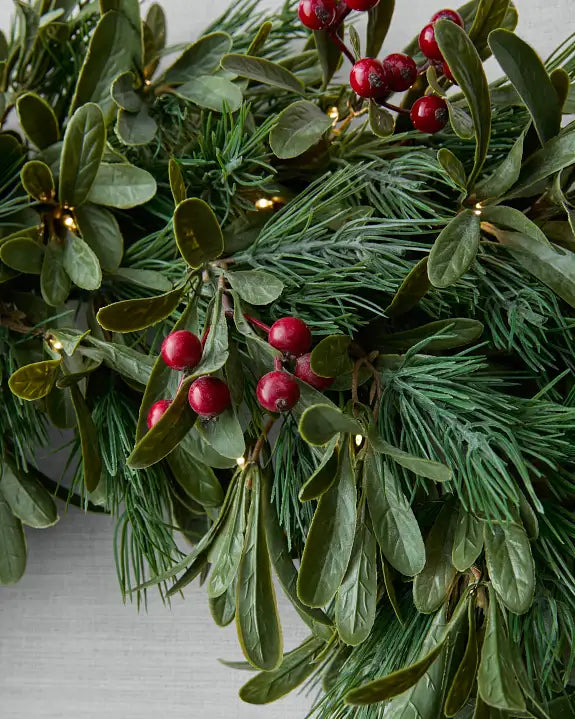 Grinalda de Natal 90 cm com LED, Folhagens Verdes e Frutas Vermelhas — 3
