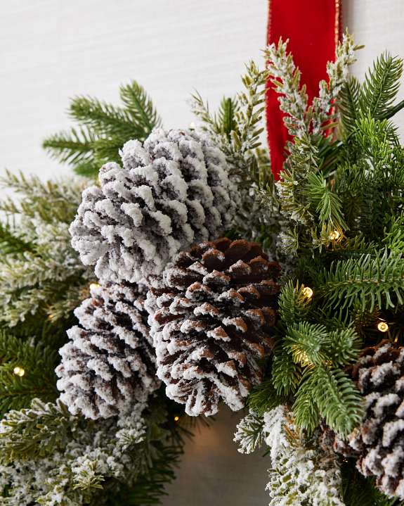 Grinalda de Natal 90 cm com LED, Pinhas Nevadas e Folhagens Verdes — 3