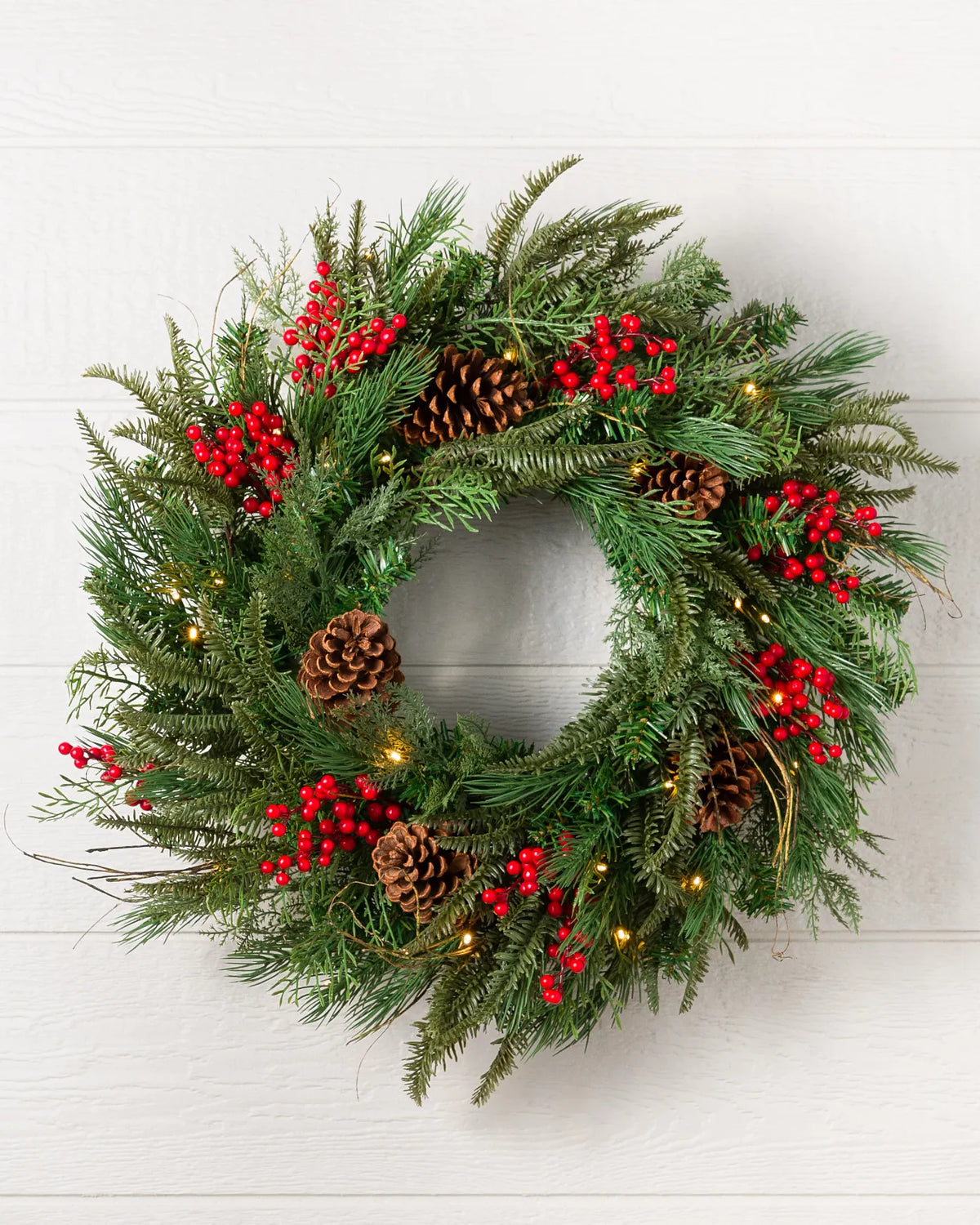 Grinalda Pinhas e Bagas de Natal Com LED 90 cm