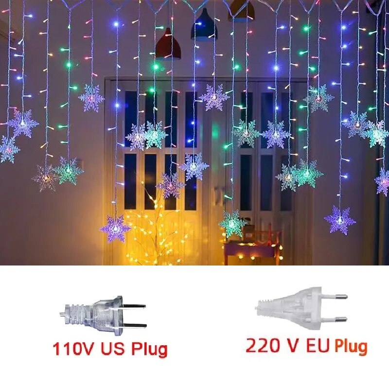 Luzes em LED Modelo Cortina Decoração de Natal Flocos de Neve — 7