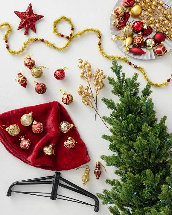 Mini Árvore de Natal 90 cm Encanto Imperial Vermelho & Dourado com Luzes LED — 5