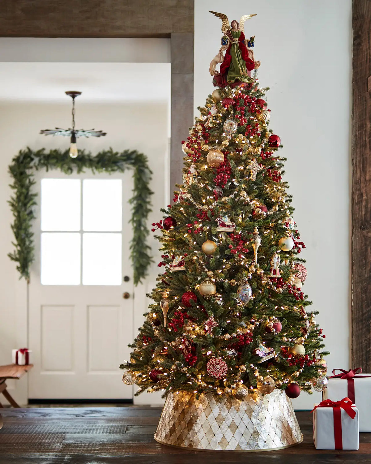 Saia Rígida para Árvore de Natal Mosaico Perolado com Dourado — 3