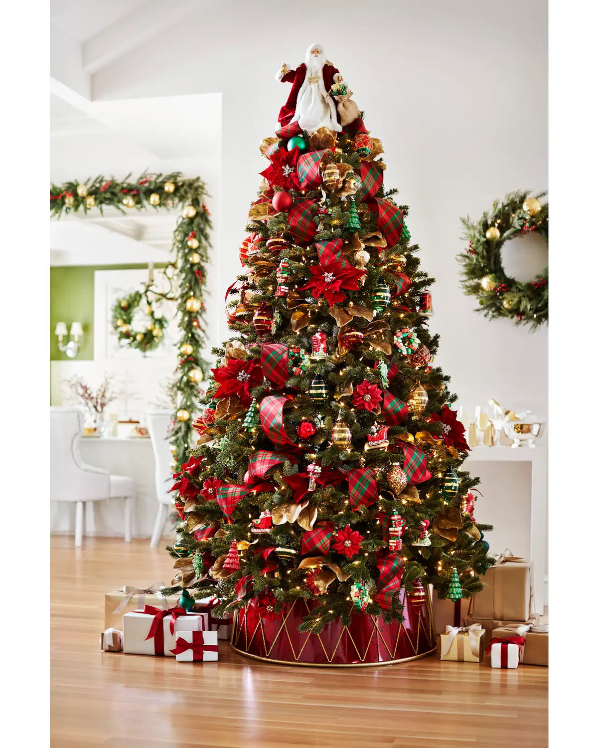 Saia Rígida para Árvore de Natal Tambor Vermelho com Detalhes Dourados — 3