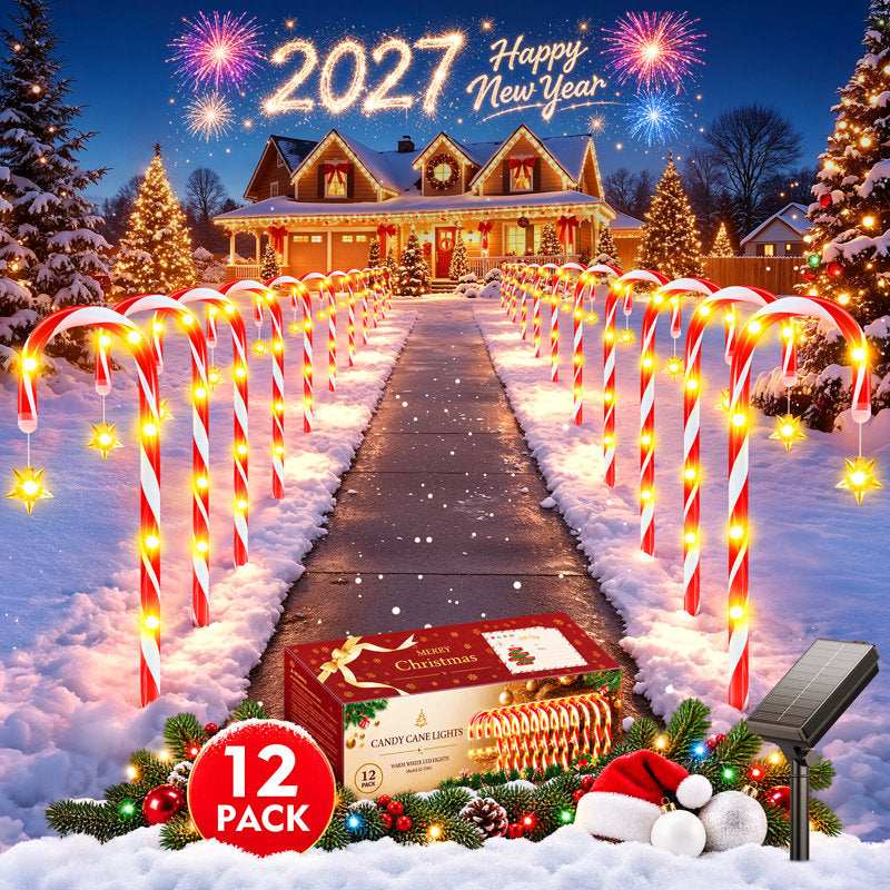 Bengalas Natalinas Solares com 144 LEDs – Kit com 12 Peças